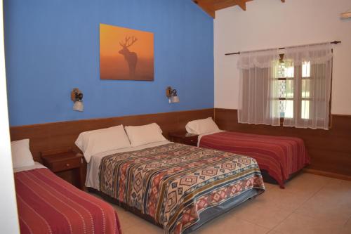 General AchaにあるHotel A Puro Campoのベッドが2つあり、青い壁の寝室