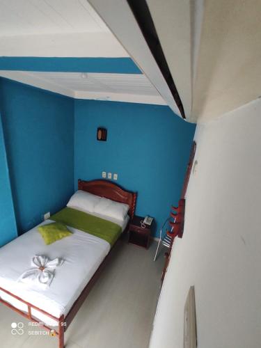 a bedroom with a bed in a blue room at Anyros Plaza in Mocoa