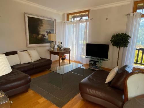 Μια τηλεόραση ή/και κέντρο ψυχαγωγίας στο Cozy Swiss Getaway With Mountain Views