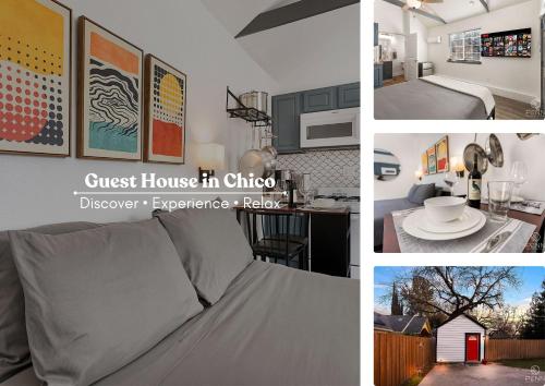 a collage of photos of a guest house in chico at The Red Door Guesthouse - Cozy, Central and Quiet in Chico