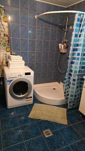 een badkamer met toilet en een douche met toilet bij AVS Snagov Chalet in Snagov