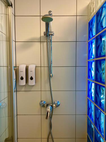 a shower with a hose in a bathroom at Olimpia Sunset Studio in Costa de Adeje