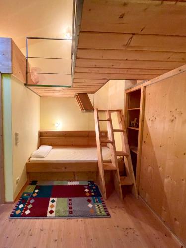 a small room with a bunk bed and a ladder at Ferienwohnung mit großem Panoramafenster in Teisendorf