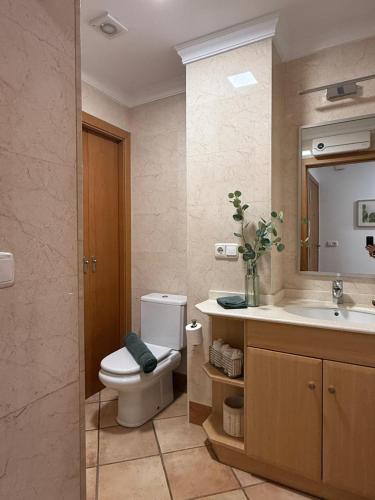 a bathroom with a toilet and a sink and a mirror at Apartamento Sant Pere II in Benissa