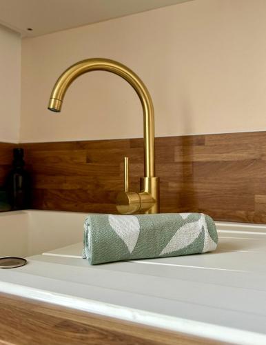 a sink with a gold faucet and a towel at Le 37 FOCH in Orange