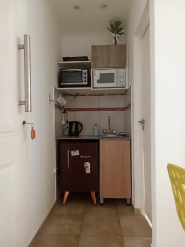 科连特斯WyW PEATONAL JUNIN的带水槽和微波炉的小厨房