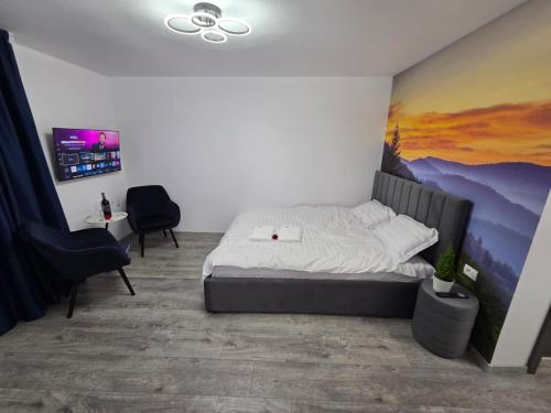 Ένα ή περισσότερα κρεβάτια σε δωμάτιο στο Panoramic View Bran