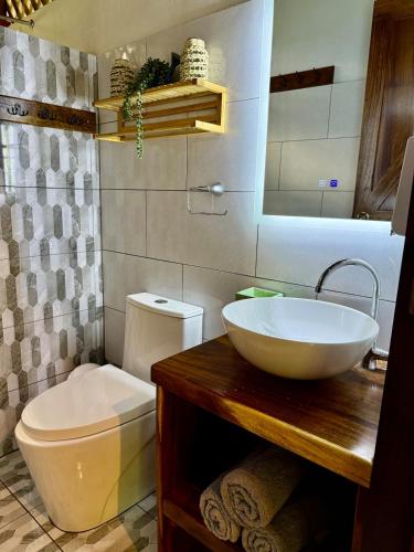 a bathroom with a sink and a toilet at Casa Oropéndola Refugio natural en Guanacaste in Bagaces