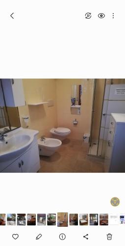 a bathroom with a sink and a toilet and a shower at Casa Michele in Pau