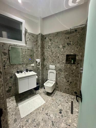 ティラナにあるTrev's Studioのトイレと洗面台のある浴室