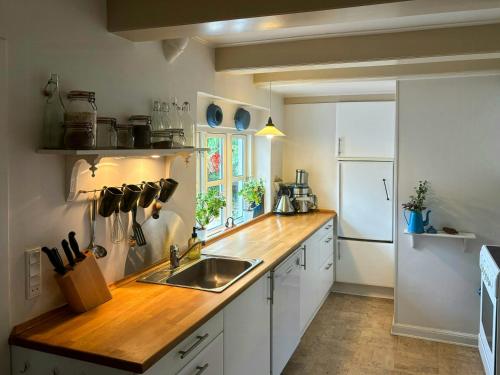 a kitchen with a sink and a counter top at Idyllic Country House Overlooking Svanninge Hills in Millinge