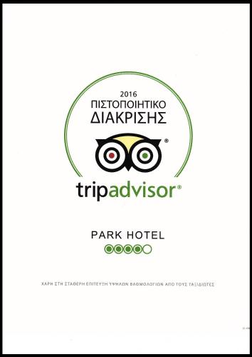 Certifikát, hodnocení, plakát nebo jiný dokument vystavený v ubytování Hotel Park