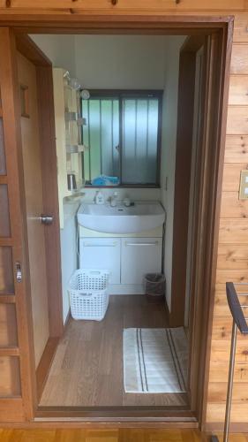 a bathroom with a sink and a mirror at Cottage Karuizawa in Karuizawa