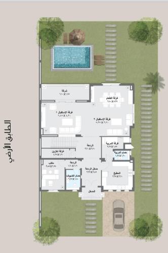 a floor plan of a house with a swimming pool at مدينة المنصوره الجديده in Banī Ghālib
