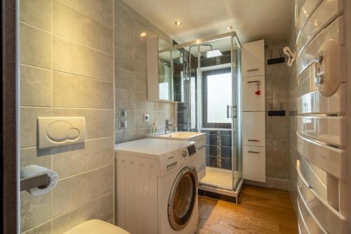 a bathroom with a washing machine and a sink at Apartment Grizzly - 2 bedrooms - Ski in/out- Les Gets in Les Gets