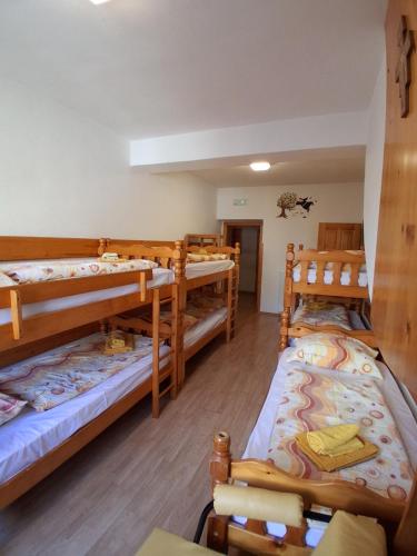 a room with four bunk beds in a room at Tau Forest Lodge in Solkan