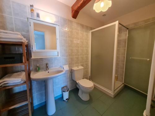 Chambre 1, Les Lilas في Le Bardon: حمام مع مرحاض ومغسلة ودش