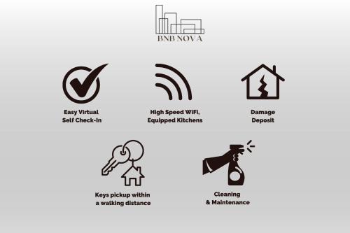 a set of icons showing the different types of energy saving signs at BnBNova - 2BR 2BA in Fitzrovia & Soho in London