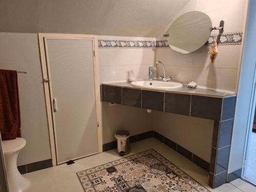 "Chambre familiale", La Maison des Grenouilles في Férolles: حمام مع حوض ومرحاض