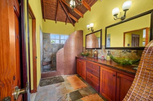 Serenity Villa - 3bd by ZenBreak في سانت بيتير: حمام مع حوض ومرآة