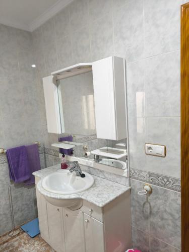 a bathroom with a sink and a mirror at CASA EL LAUREL in Vélez-Rubio