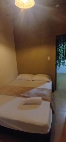 Habitación con 2 camas y lámpara de araña. en Montanha, en San Rafael