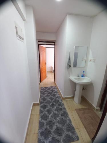 a bathroom with a sink and a mirror and a toilet at Delightfulstaycation in Nanyuki