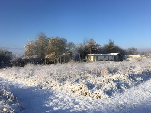 a snow covered field with a building in the background at Bourdeverre Chambres D'hôtes in Ménigoute