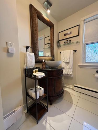 Vintage Pines Guest House في نياغرا اون ذا ليك: حمام مع حوض ومرآة