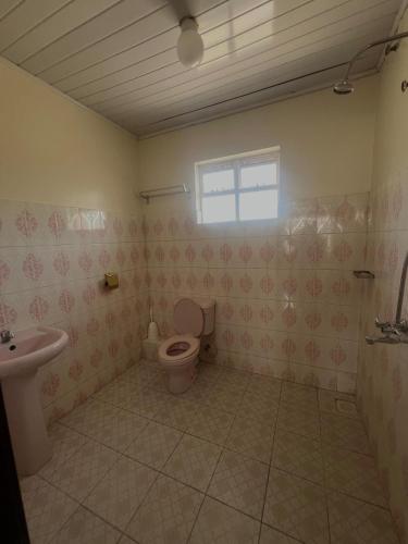 a bathroom with a toilet and a sink at Cleo Luxe Villa , Spacious 4-Bedroom Maisonette in Sabaki Near SGR & JKIA in Makandara