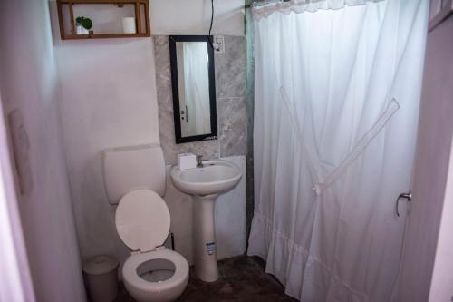 a small bathroom with a toilet and a sink at Tale Cabaña de campo in Huacalera