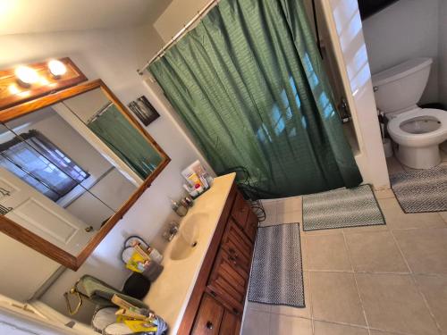 un bagno con lavandino, specchio e WC di Humble beginning a Norwich