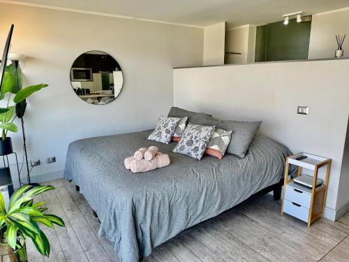 Postel nebo postele na pokoji v ubytování Moderno y hermoso depto Estudio en Montemar