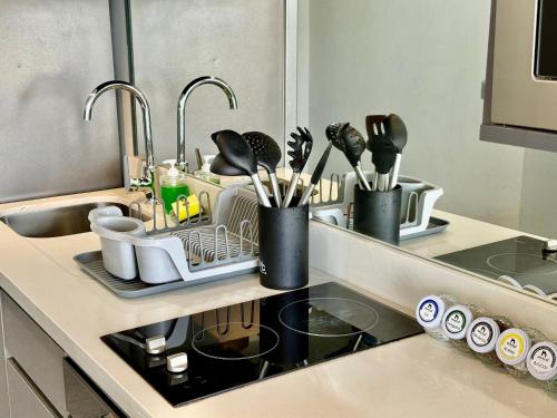 Kuchyň nebo kuchyňský kout v ubytování Moderno y hermoso depto Estudio en Montemar