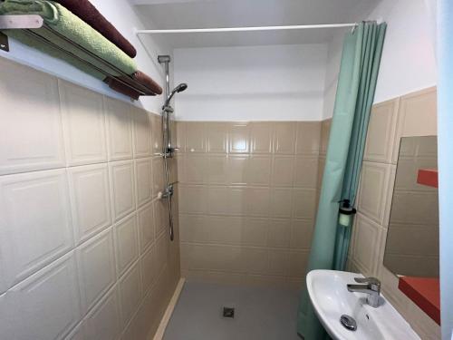 a bathroom with a shower and a sink at Beach Studio - 24h24 et 7j7 in Petite Île