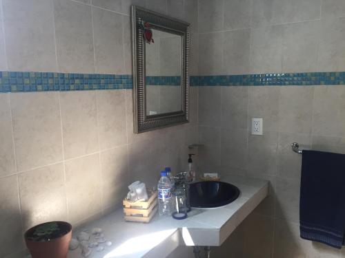 a bathroom with a sink and a mirror at Maria Del Alma House in Mexico City