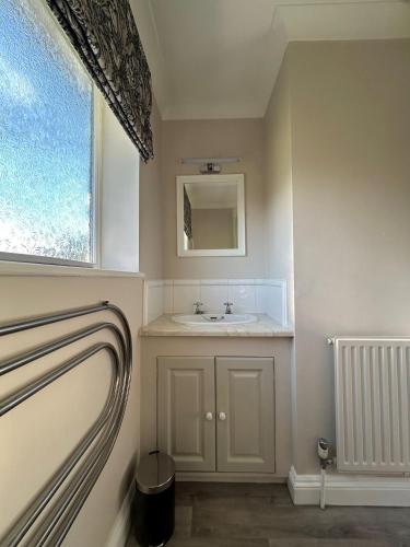 a bathroom with a sink and a mirror at The Nest in Bourne