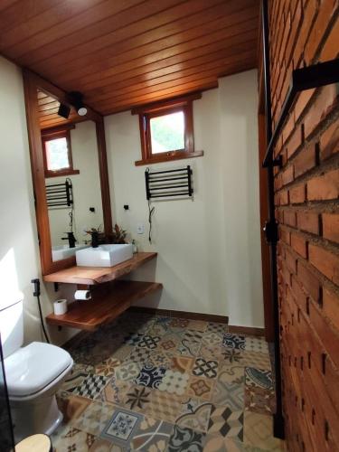 a bathroom with a toilet and a sink at Pousada Café da Mata in Caparaó Velho