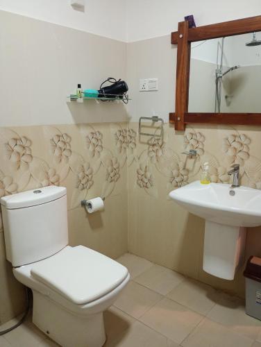 a bathroom with a toilet and a sink at Amelia resort in Udawalayagama