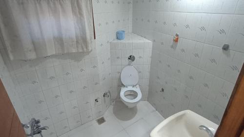 Un baño pequeño con inodoro y lavabo. en The Old Diary, en Kasauli