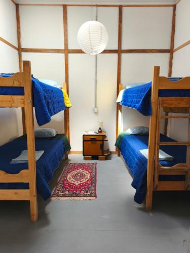 a room with two bunk beds and a table at Casa Bike in Punta Arenas