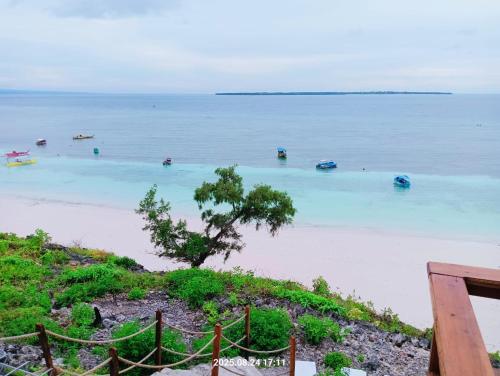 a beach with some boats in the water at Casablanca Bira Resort in Tabutule