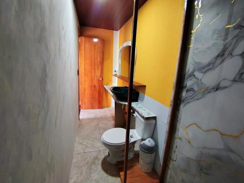 Homestay Natural Paradise habitación 3 في سان كريستوبال: حمام صغير مع مرحاض ومغسلة