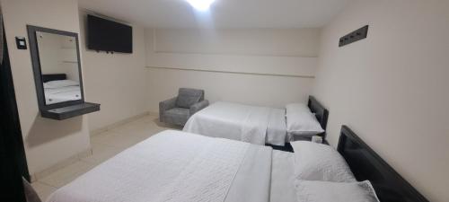 Un pat sau paturi într-o cameră la Hotel Monaco