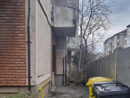 een steegje met vuilnisbakken aan de zijkant van een gebouw bij Hera Exclusive Stay in Timişoara