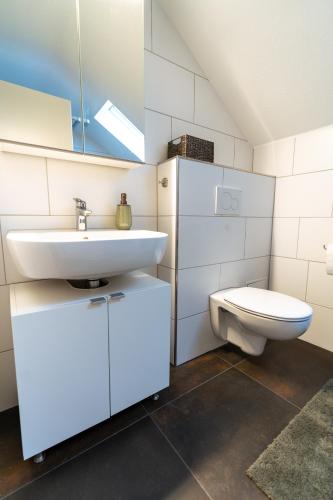 a bathroom with a sink and a toilet at Apartment Manu in Inzlingen