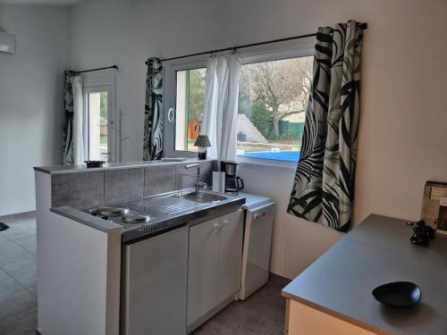 Η κουζίνα ή μικρή κουζίνα στο Villa grand confort, piscine, petanque, pool house , 10 voyageurs