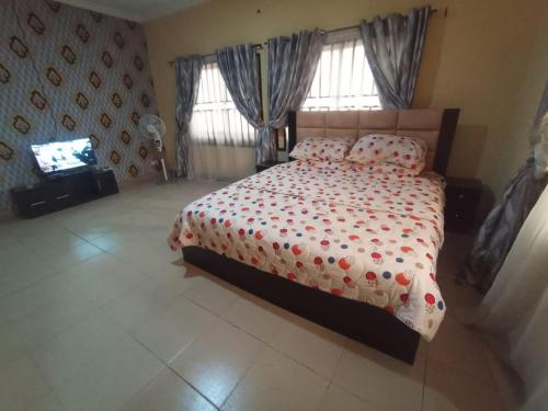 a bedroom with a bed and a television in it at GA guest House in Ibadan