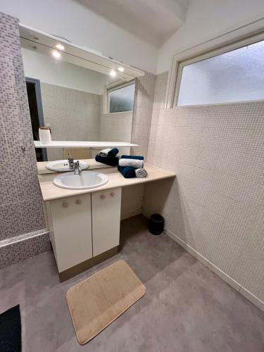 un bagno con lavandino e specchio di Le Cocon Commerçien a Commercy