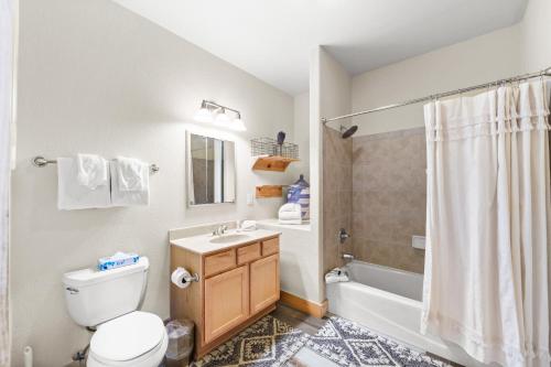 La Riva Del Lago Unit 204 في ديلون: حمام مع مرحاض ومغسلة ودش